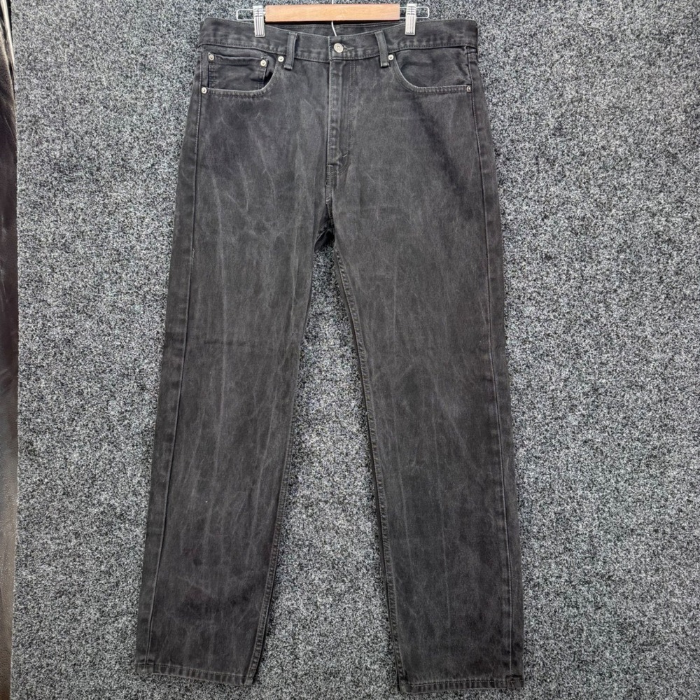 Levis 505 Regular Fit Straight Leg Faded Black Denim Jeans Mens 38x34
